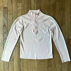 Polo Jeans Vintage Preppy Sweater Size M Pink‎ White Stripe Quarter Zip Ribbed
